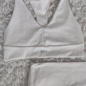 SET ACTIVE Luxe Form Two-Piece Set — Cream (M) NWT Sports Bra + Bike Shorts